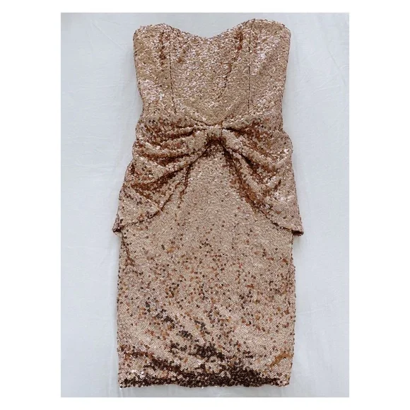badgley mischka rose gold sequin dress Prom Gown 0348A
